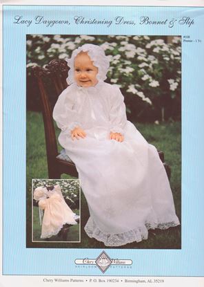 Picture of Lacy Daygown, Christening Dress, Bonnet & Slip #108 size: preemie -12 months 